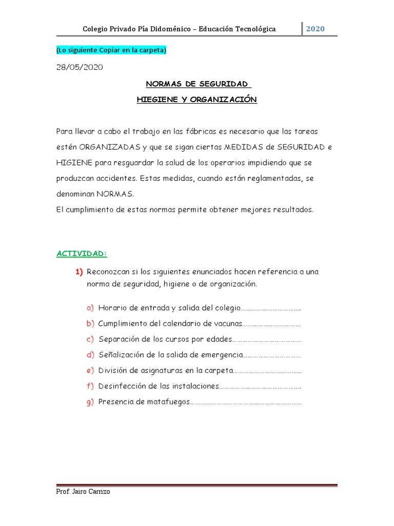 Normas de Seguridad e Higiene Escolar | PDF | Negocios
