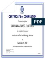 Certificate of Completion for Food and Beverage Services