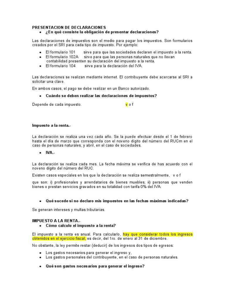 Guía de Declaraciones de Impuestos | PDF | Impuesto sobre la renta ...