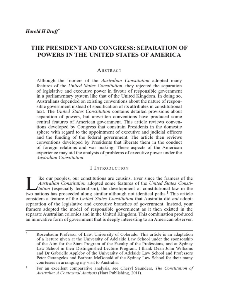 The President and Congress: Separation of Powers in The United States ...