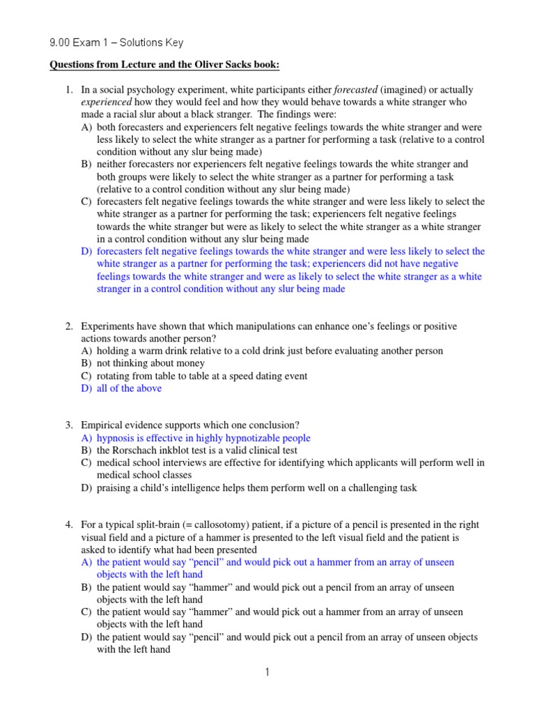 MIT9 00SCF11 Exam1 Sol | PDF | Visual Perception | Classical Conditioning