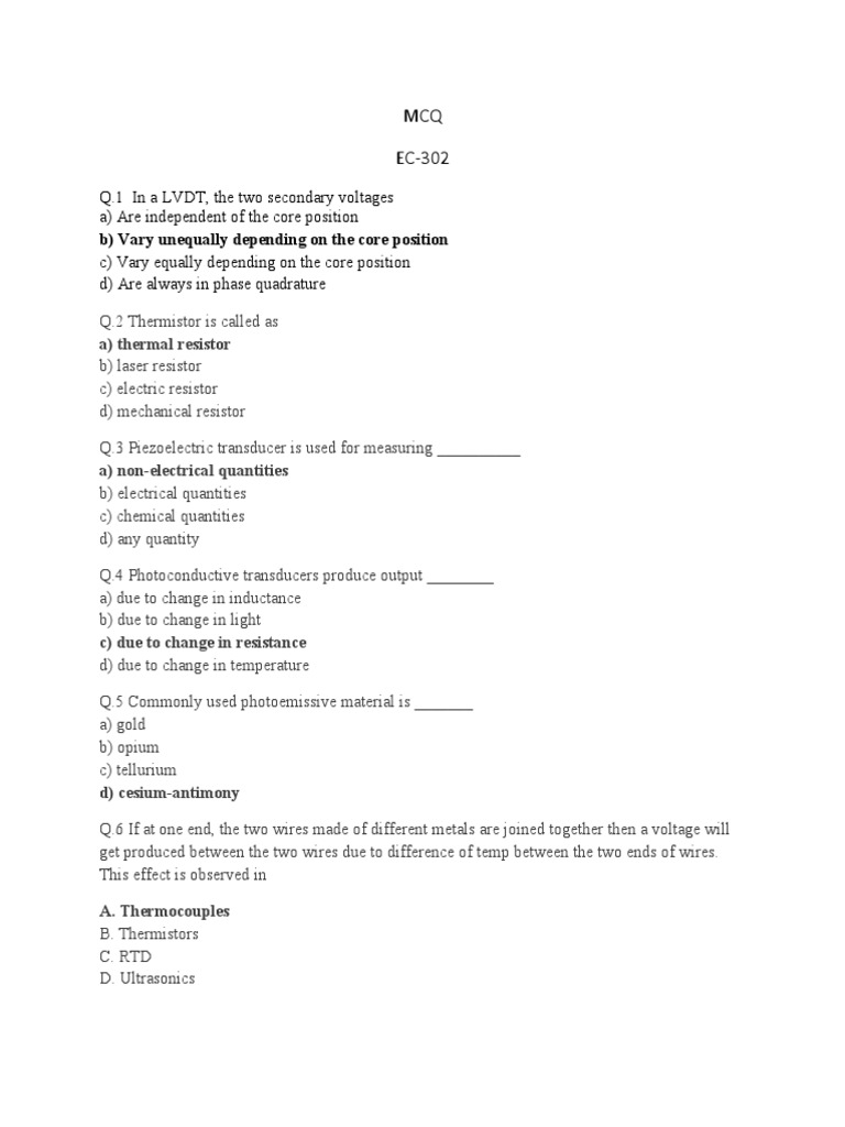 MCQ on Transducers and Sensors | PDF | Science & Mathematics