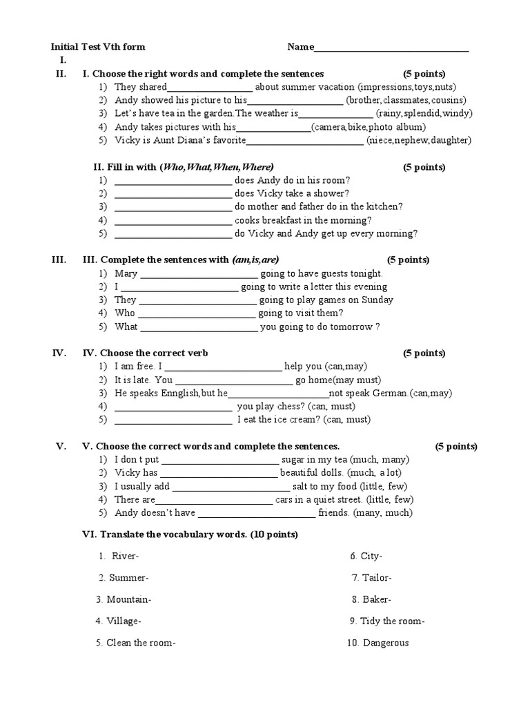 Initial English Test for 5th Form | PDF | Teaching Methods & Materials ...