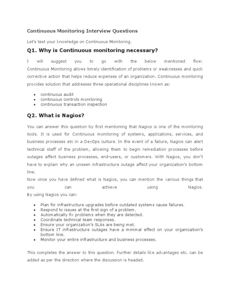 Continuous Monitoring Interview Questions PDF Information