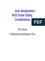 Transonic Aerodynamics Wind Tunnel Testing Considerations: W.H. Mason Configuration Aerodynamics Class