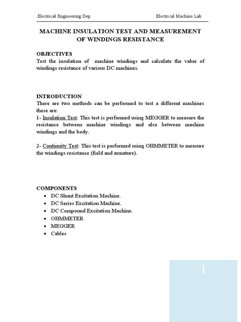 Machine Insulation Test and Measurement of Windings Resistance | PDF ...