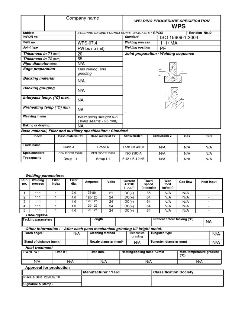 WPS for Welding Process 111 | PDF | Joining | Welding