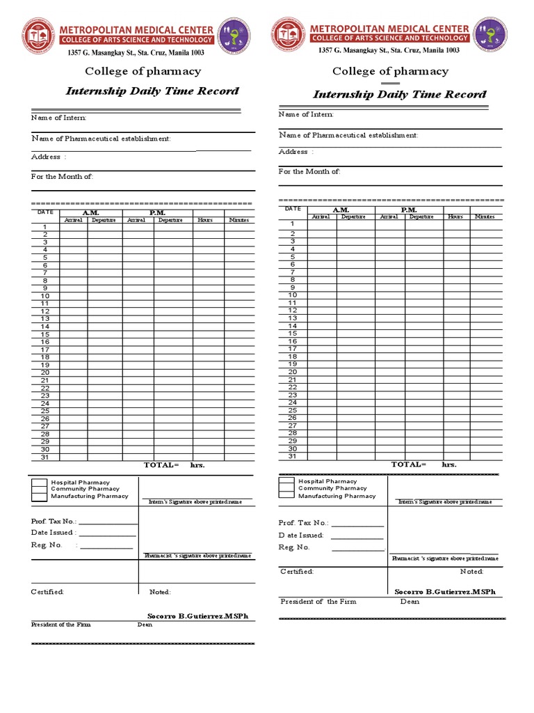 MMC Daily Time Record | PDF | Pharmacy | Biotechnology