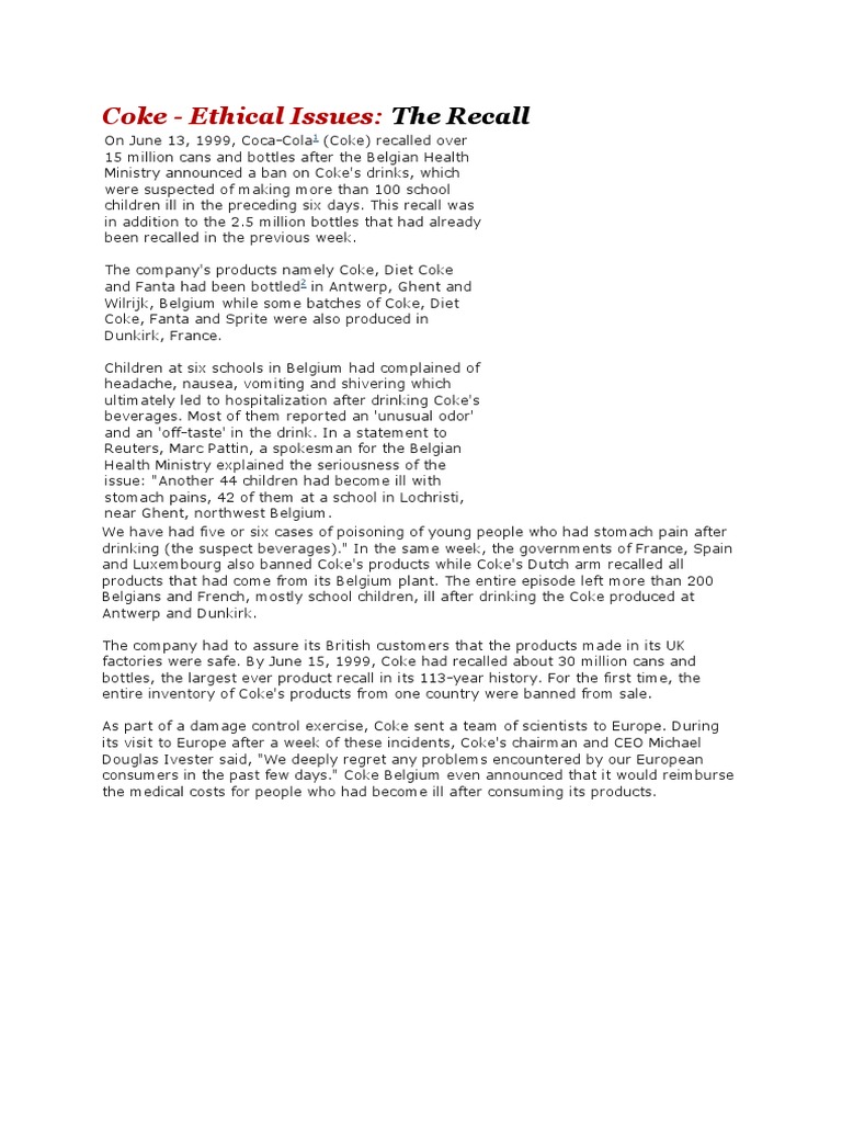 Coke Belgium Recall: Health Crisis 1999 | PDF