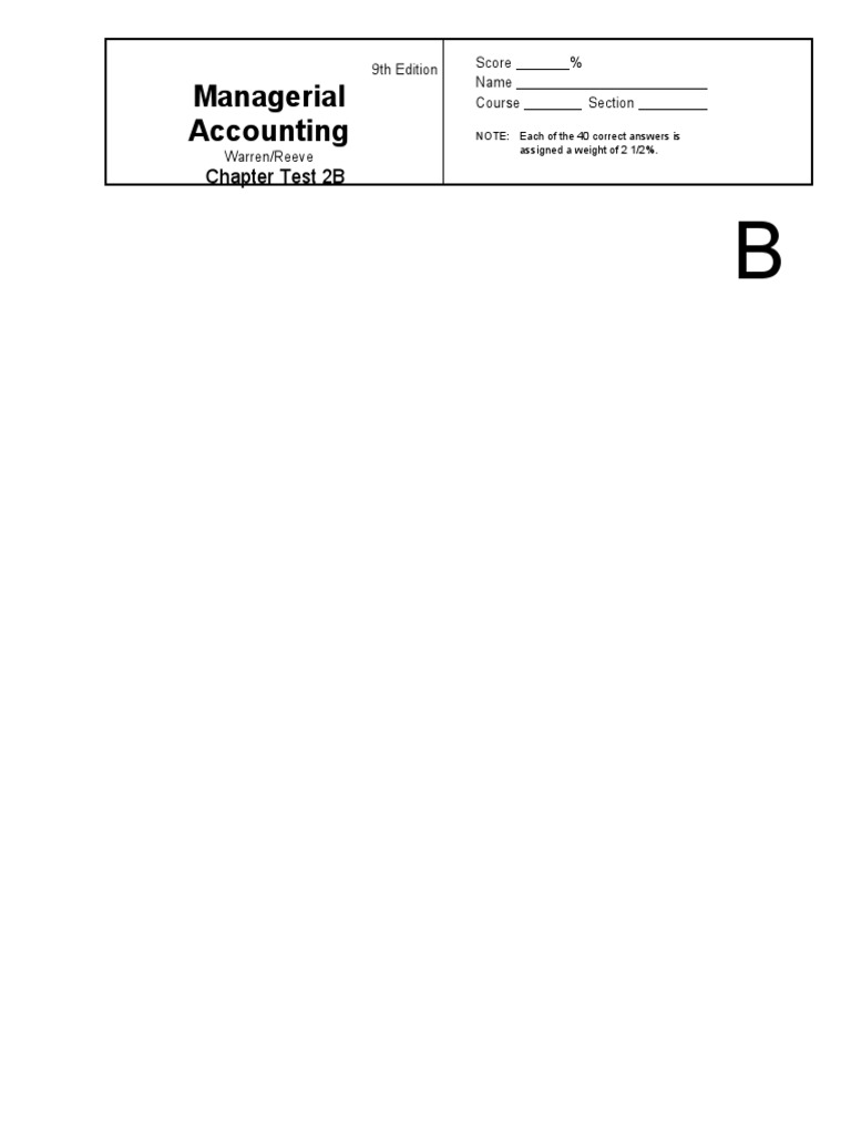 Managerial Accounting Chapter Test | PDF | Debits And Credits ...