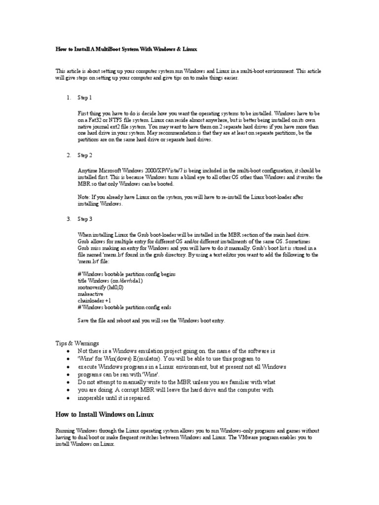 How To Install A MultiBoot System With Windows | PDF | Computing ...