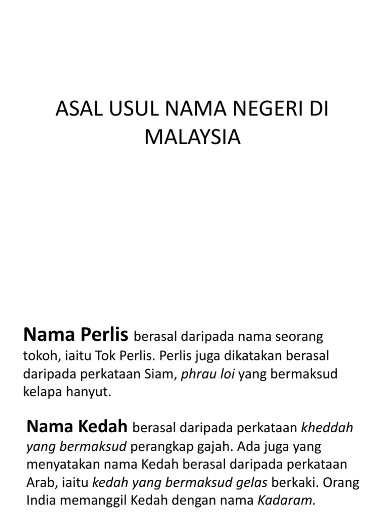 Asal Usul Nama Negeri Di Malaysia Bab2 Pdf