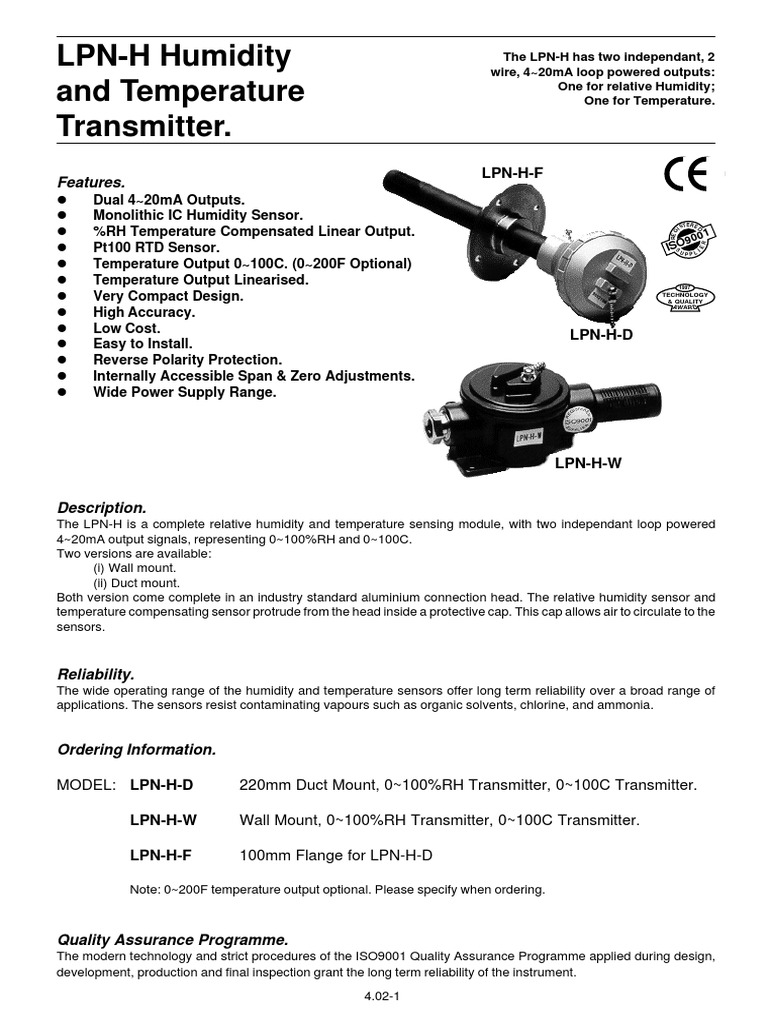 Industrial Humidity & Temp Sensors | PDF | Sensor | Equipment