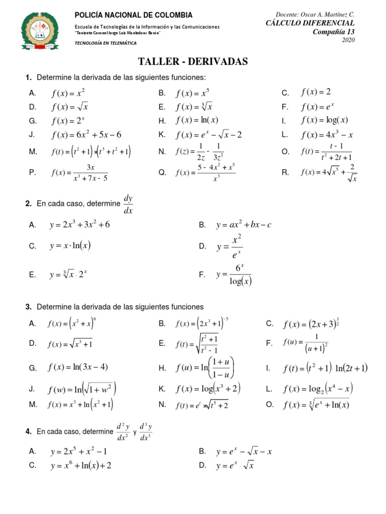 Taller Derivadas Sustraccion Analisis Matematico