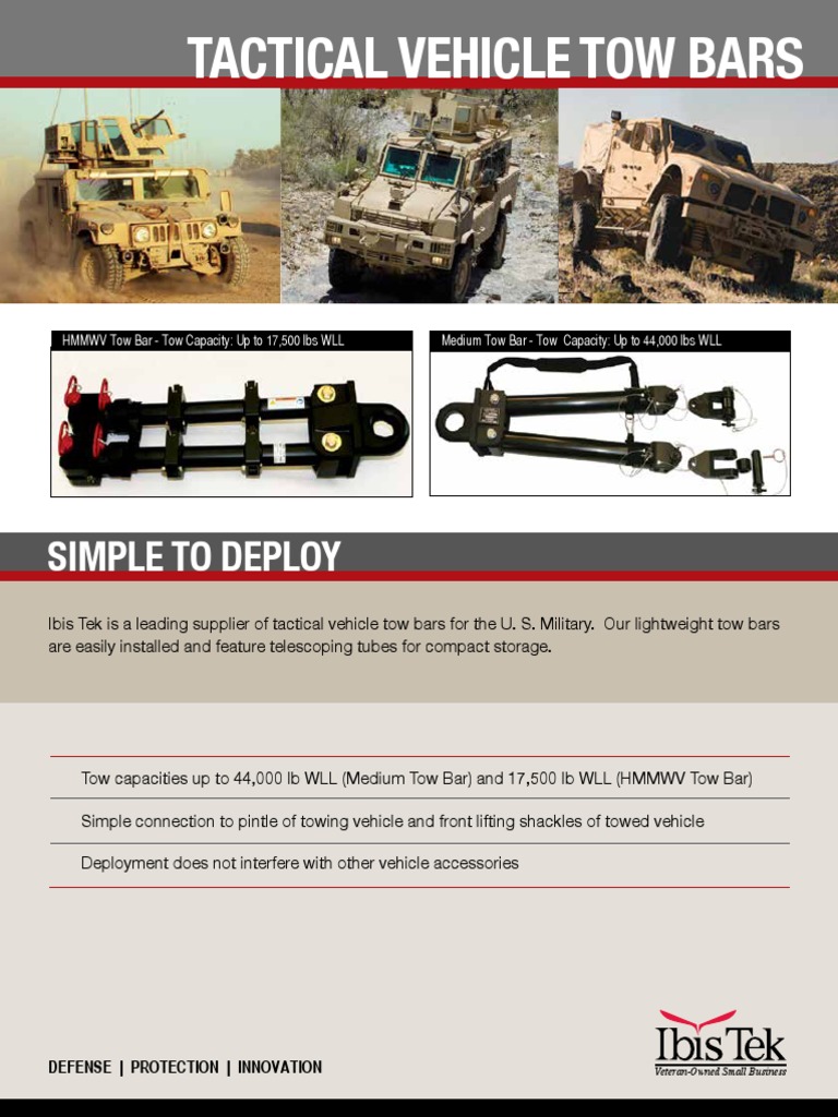 Simple To Deploy HMMWV Tow Bar Tow Capacity Up To 17,500 Lbs WLL