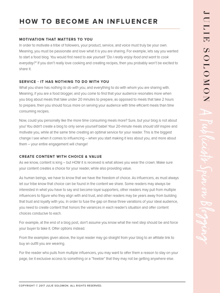 JS - Blog Worksheet HowToBecomeAnInfluencer | PDF | Blog | Communication