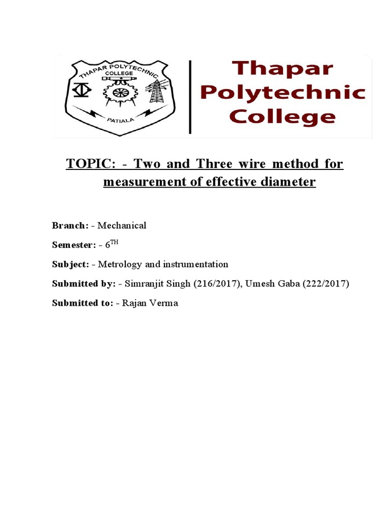 Effective Diameter of Screw Thread | PDF | Wire | Tools