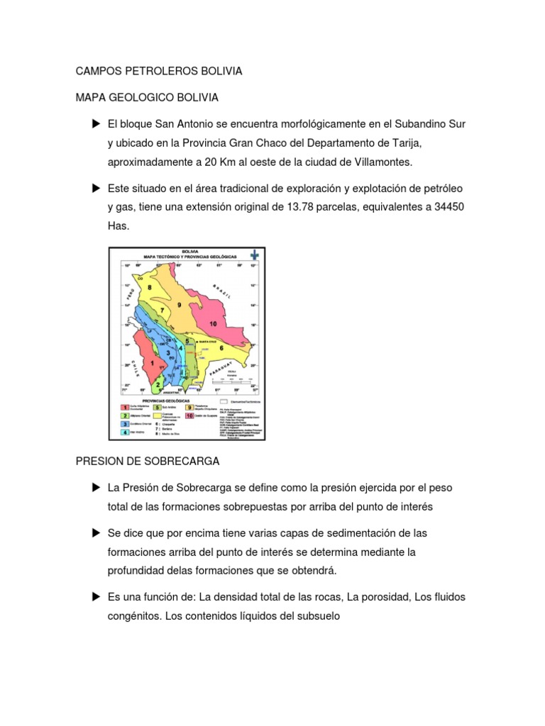 Mapa de Campos Petroleros en Bolivia | PDF | Presión | Salinidad