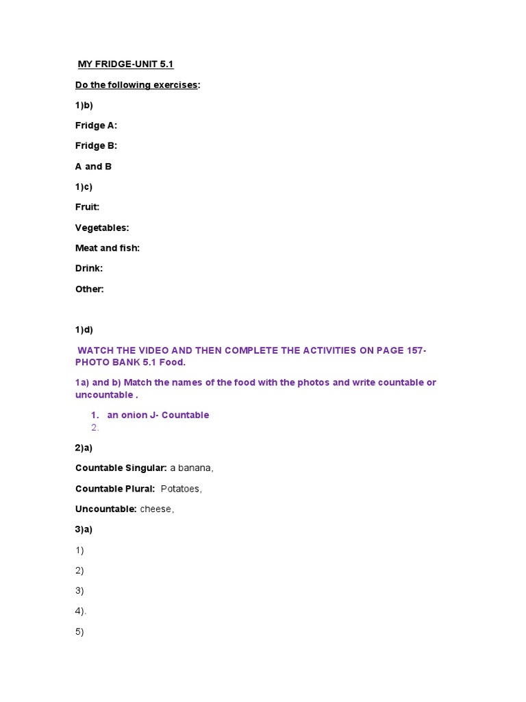 MY FRIDGE - Exercises | PDF