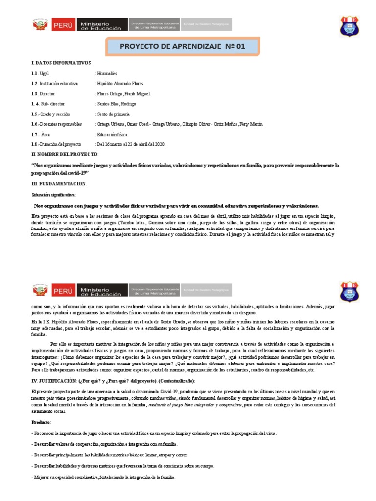Sexto Grado - PROYECTO DE APRENDIZAJE Sexto de Primaria | PDF ...