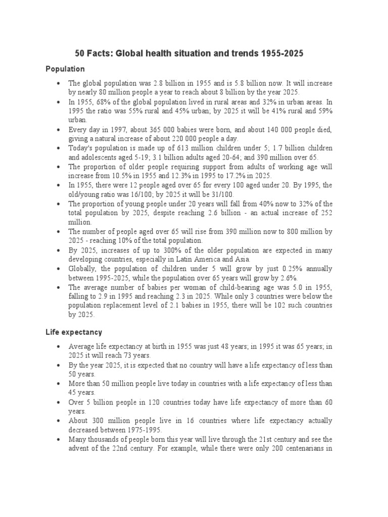 50 Facts Global Health Situation and Trends 1955-2025 | PDF | Cancer