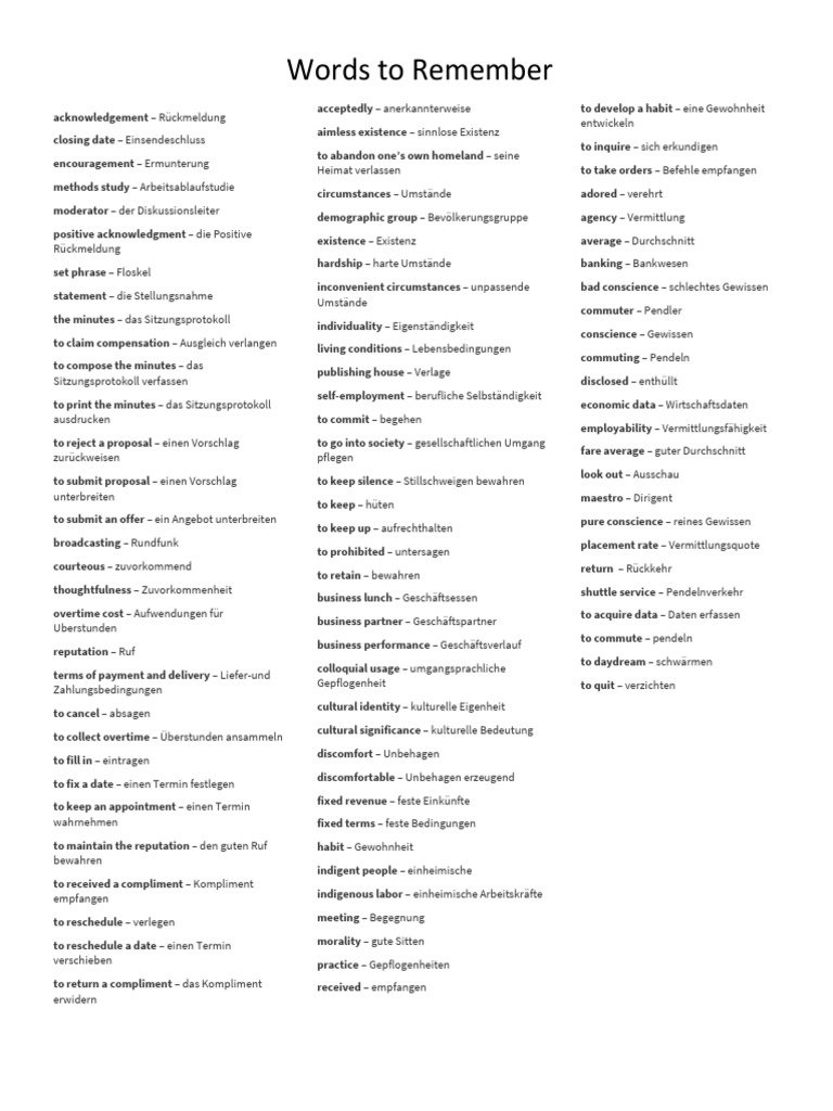 Words To Remember PDF | PDF