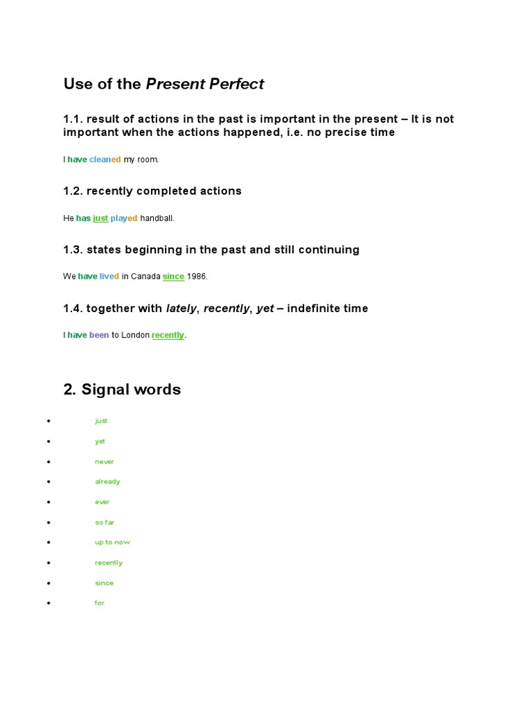 Present Perfect Guide for Learners | PDF | Perfect (Grammar) | Verb