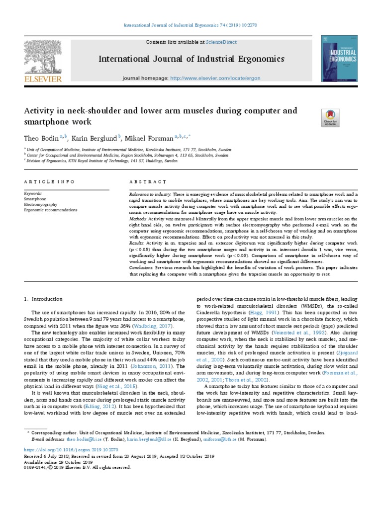 International Journal of Industrial Ergonomics Theo Bodin, Karin Berglund, Mikael Forsman PDF