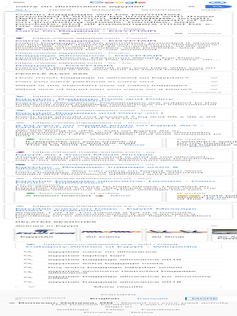 EgyptAir carry on baggage dimensions and allowance guide PDF