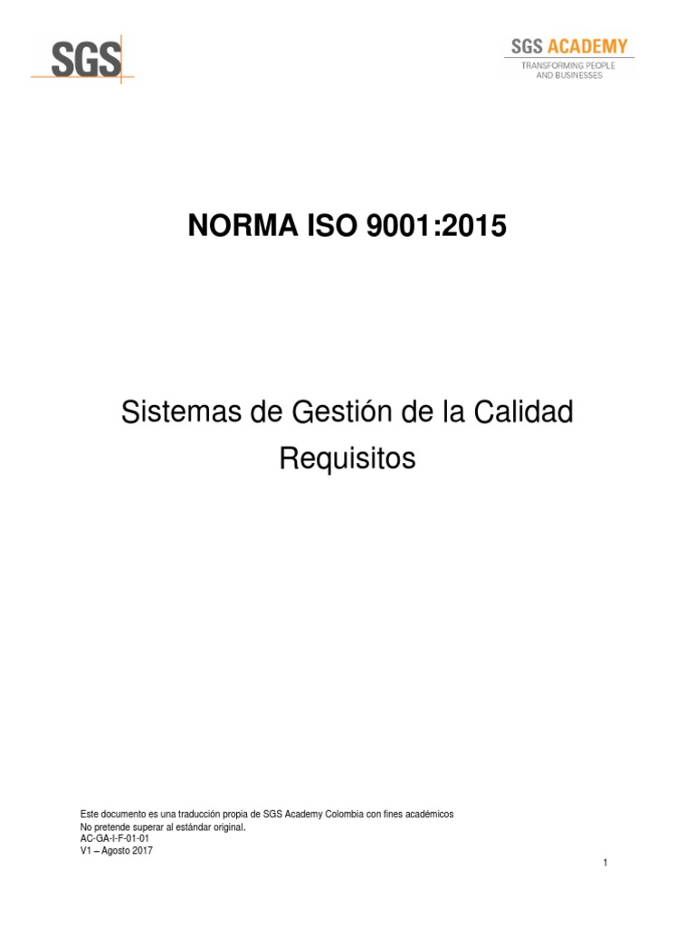 Norma ISO 9001:2015 en Español PDF | PDF | Gestión de la calidad ...