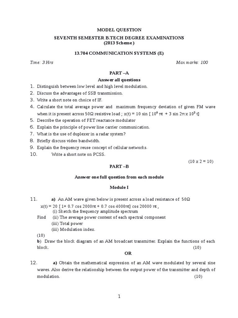 Communication Systems Exam Questions | PDF | Frequency Modulation ...