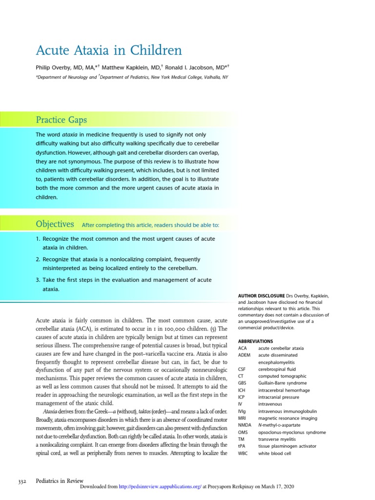 Acute Ataxia in Children: Practice Gaps | PDF | Stroke | Vertigo