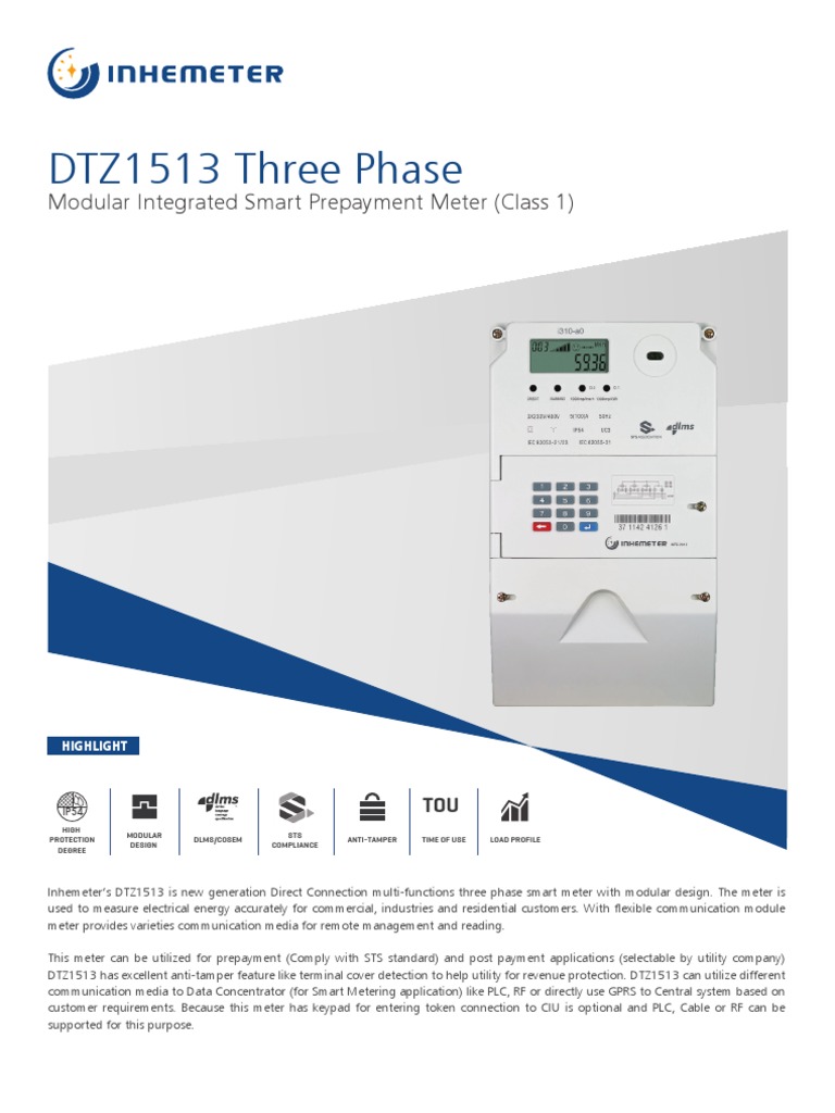 DTZ1513 Three Phase: Modular Integrated Smart Prepayment Meter (Class 1 ...
