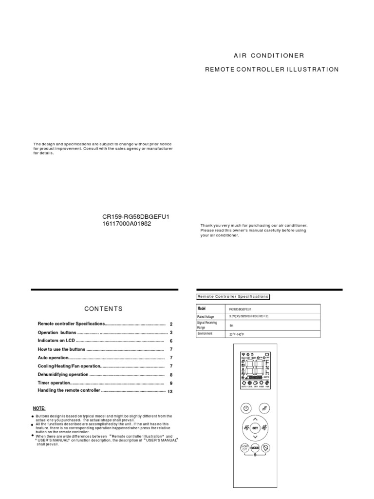 Air Conditioner Remote Control Manual | PDF | Air Conditioning | Remote ...