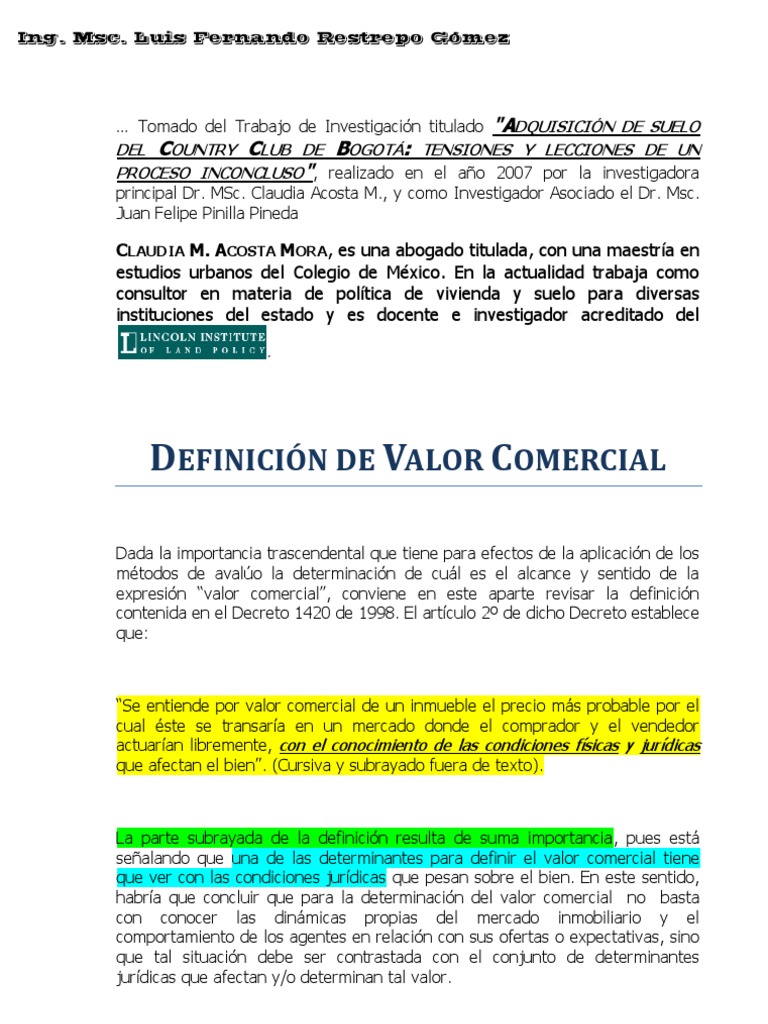 Definición de Valor Comercial Propiedad Regulación
