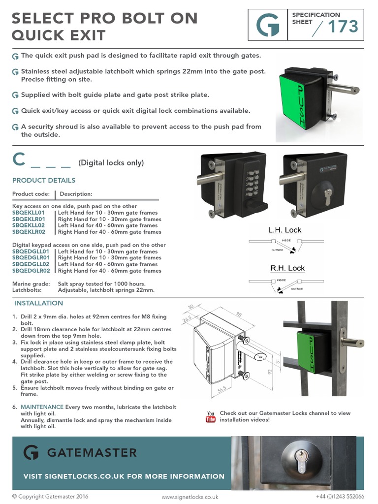 Quick Exit: (Digital Locks Only) | PDF | Screw | Tools