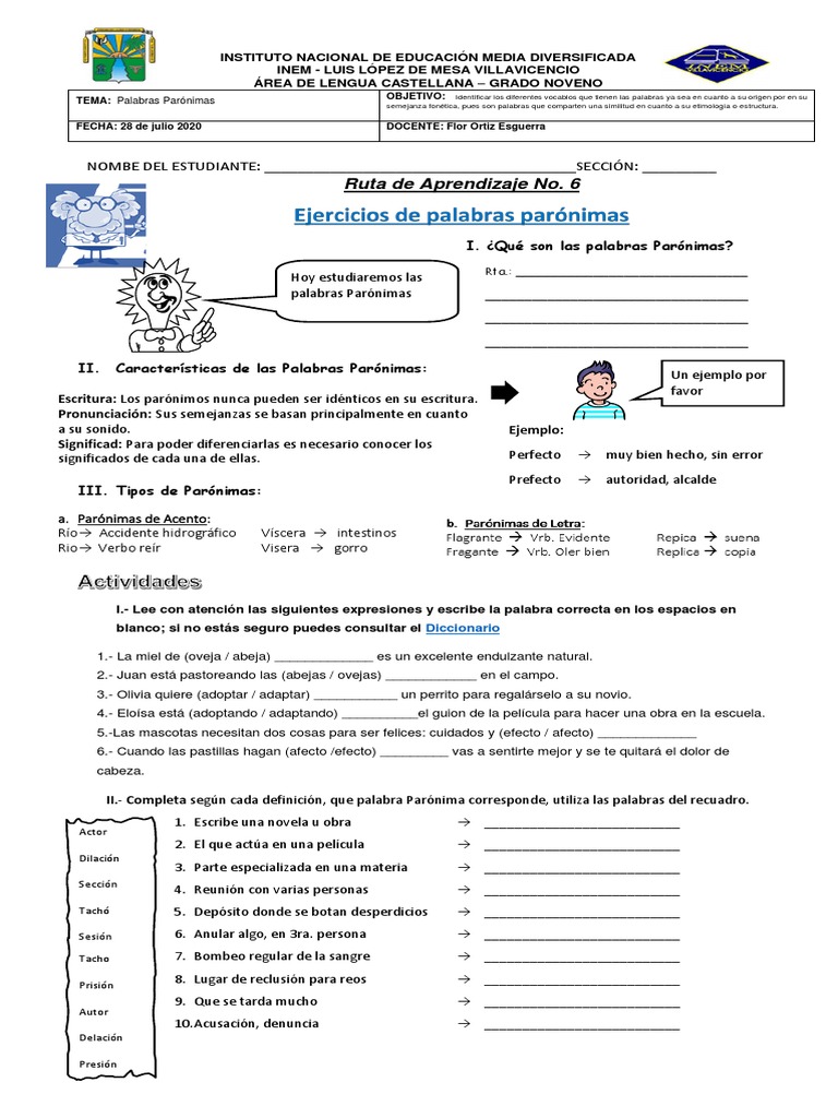 6 Palabras Paronimas Guía No. 6  PDF  Idiomas