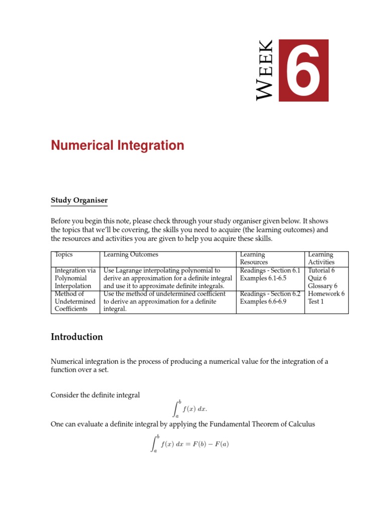 Numerical Integration: Study Organiser | PDF | Integral | Abstract Algebra