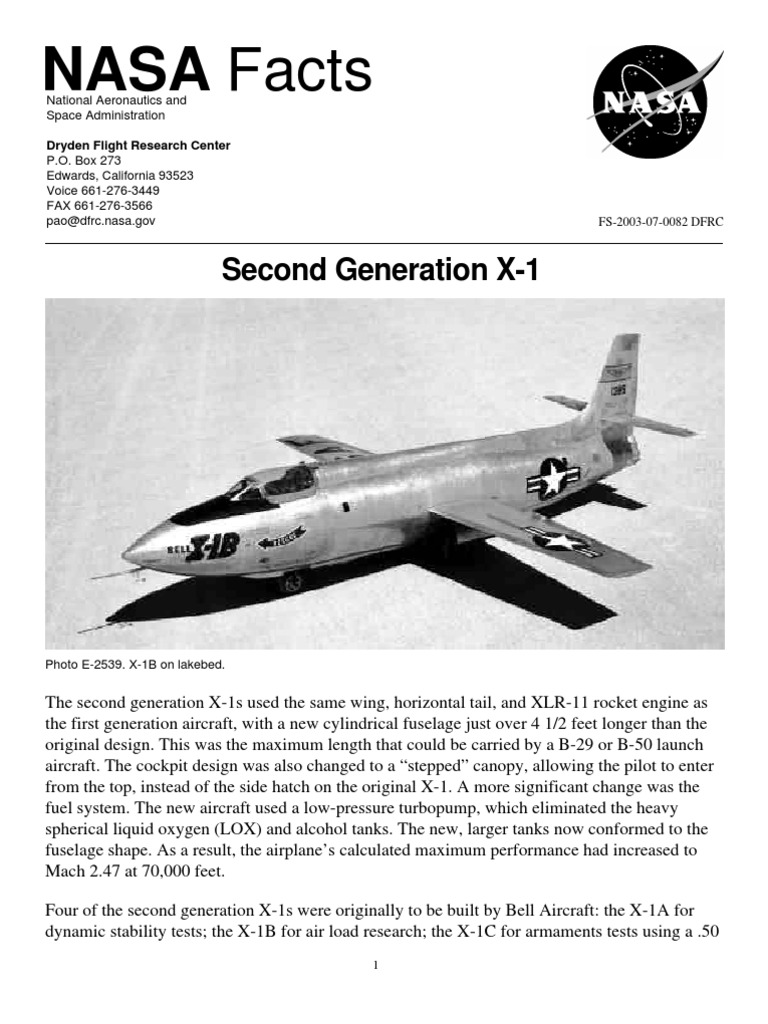 NASA Facts Second Generation X-1 | PDF | History