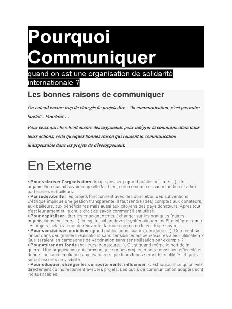 Importance de la communication en ONG | PDF | la communication | Business