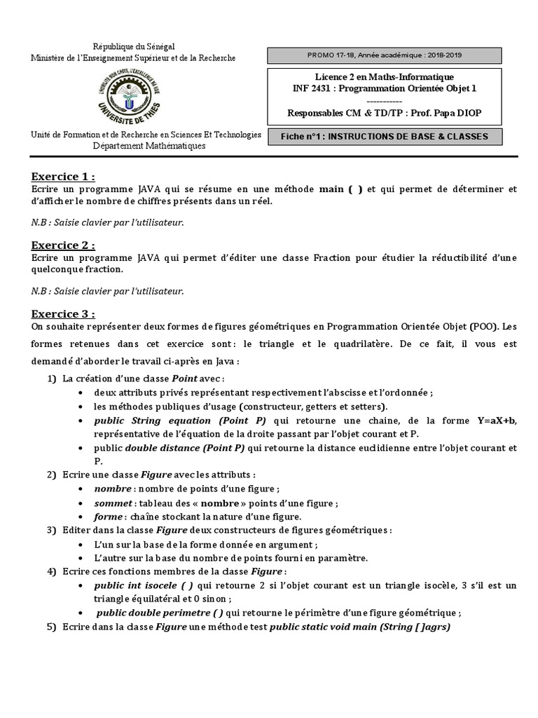 Exercices de Programmation Java POO | PDF | Triangle | Java (Langage de ...
