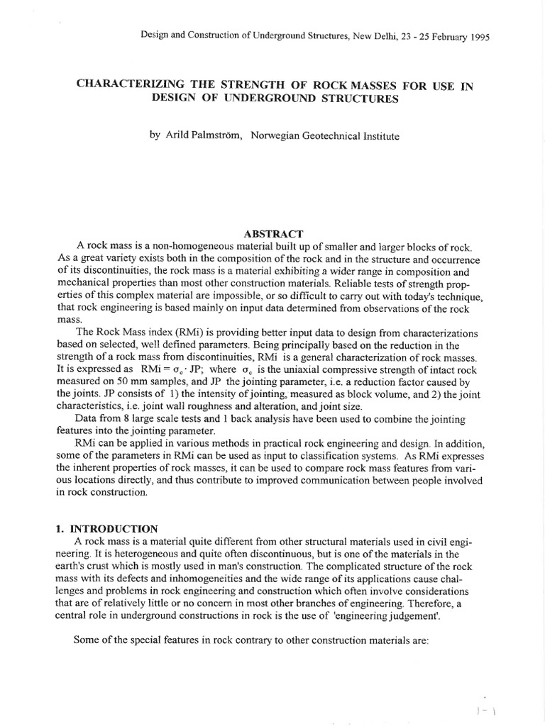 Rock Mass Index for Underground Design | PDF | Strength Of Materials ...