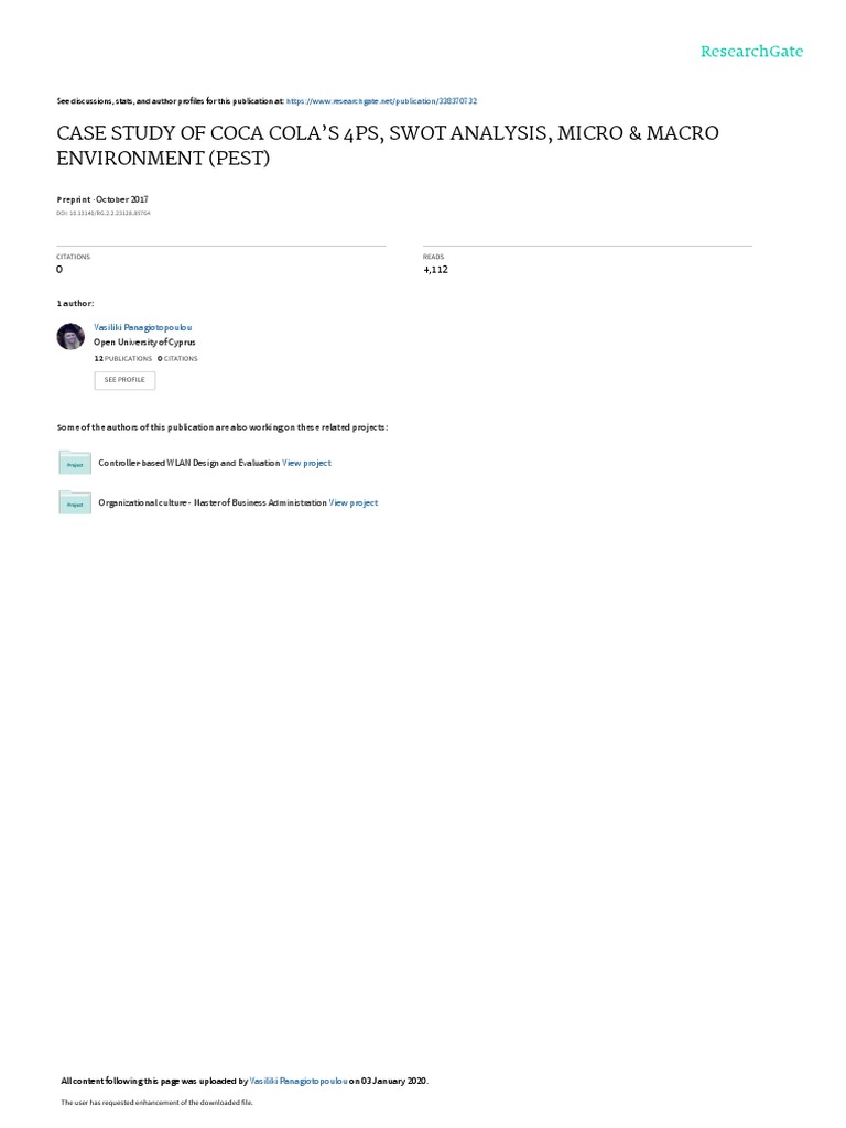 Case Study Of Coca Cola S 4ps Swot Analysis Micro Macro Environment