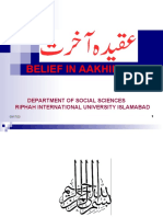 Belief in Aakhirah: Department of Social Sciences Riphah International University Islamabad