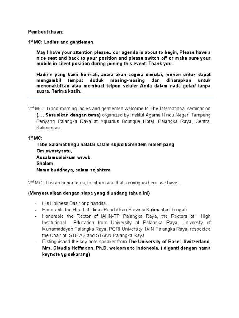 MC Script for International Seminar | PDF