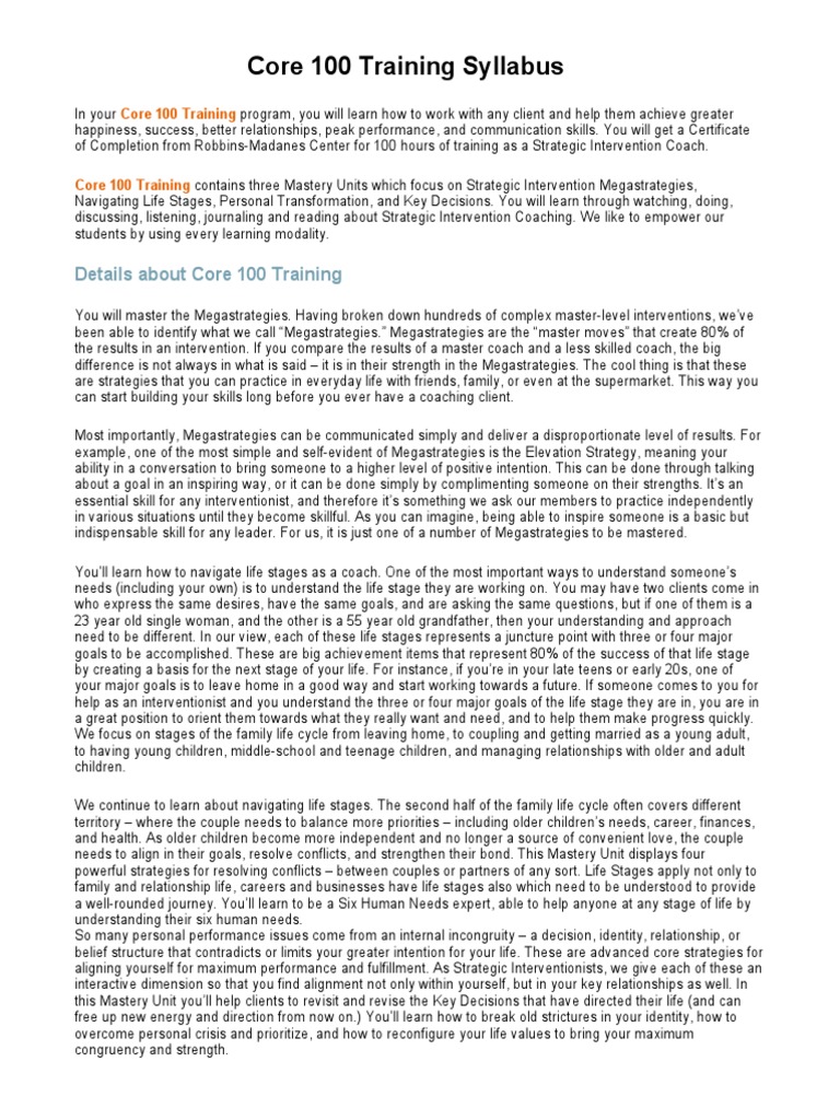 Core 100 Training Overview | PDF | Intimate Relationships | Learning