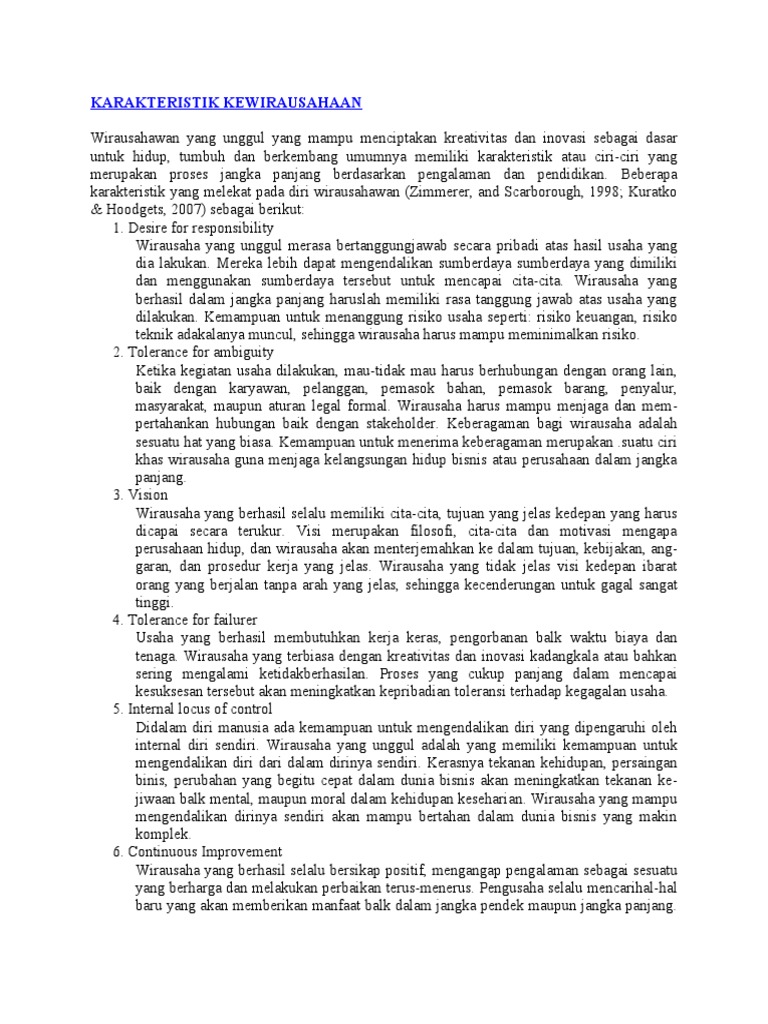 Karakteristik Kewirausahaan | PDF