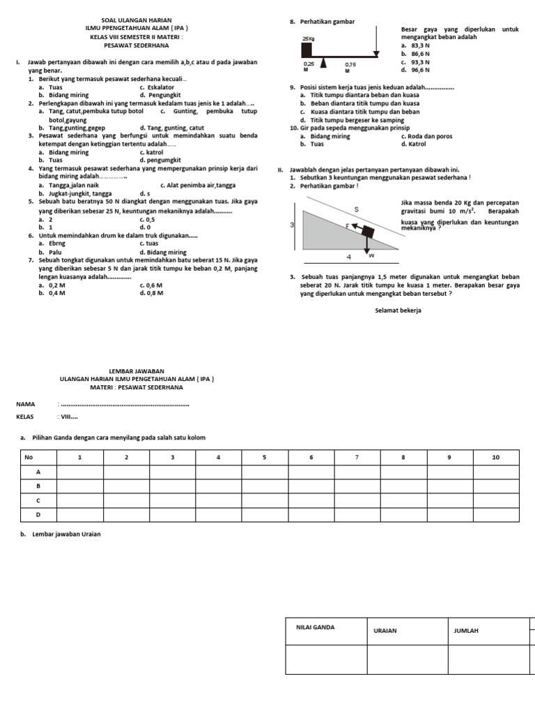 Ulangan Ipa Pesawat Sederhana