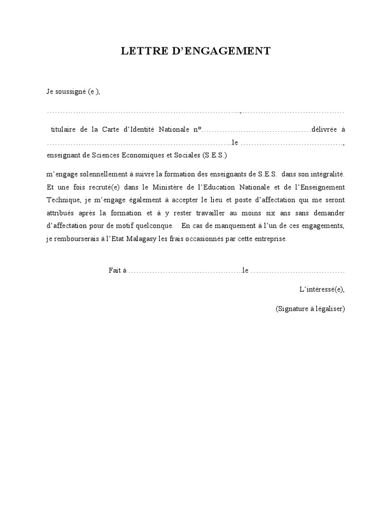 Lettre D Engagement  PDF
