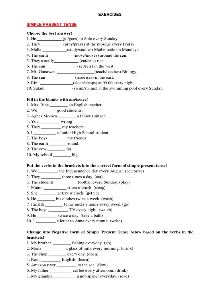Exercises S.present, S.p.cont, Comparison PDF
